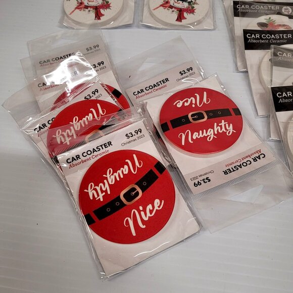 Car Coaster Lot 24 Ceramic Absorbent Christmas Holiday 3'' Cow Snowman Truck - Picture 6 of 9